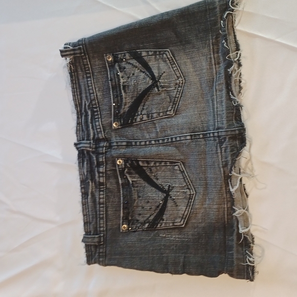 No Name Vintage 90's Size 5 Black Washed Denim Mini Skirt - Picture 3 of 4
